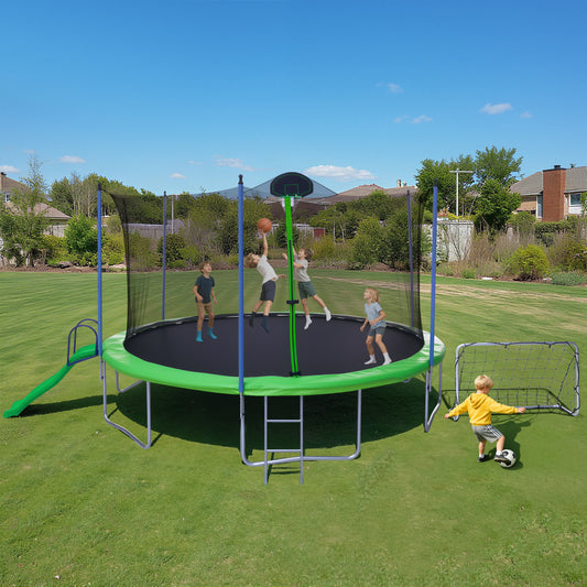 16FT Trampoline with Slide, Swings, SEGMART Recreational Trampoline with Basketball Hoop and Ladder, Heavy Duty Outdoor Backyard Trampoline with Net for Kids and Adults, Green