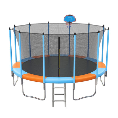 Trampoline for Adults and Kids with Safety Enclosure, 16ft SEGMART Upgrade Outdoor Trampoline with Basketball Hoop, Heavy Duty Round Trampoline with Ladder for Outdoor Park