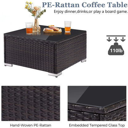 Patio Outdoor Furniture Sets, 7 Pieces All-Weather Rattan Sectional Sofa with Tea Table & Cushions, PE Rattan Wicker Sofa Couch Conversation Set for Garden Backyard Poolside