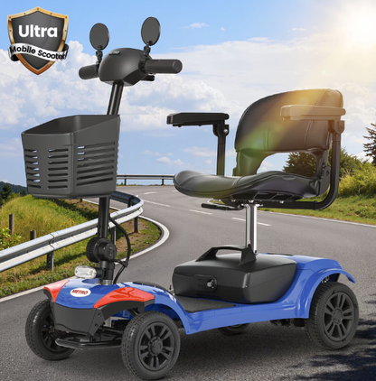 SEGMART Folding Mobility Scooter for Elderly,4 Wheel All Terrain Motorized Scooter with Detachable Basket and Control Panel for Seniors Adult
