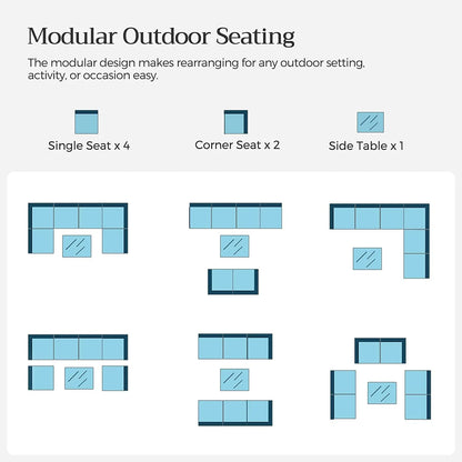 Patio Outdoor Furniture Sets, 7 Pieces All-Weather Rattan Sectional Sofa with Tea Table & Cushions, PE Rattan Wicker Sofa Couch Conversation Set for Garden Backyard Poolside