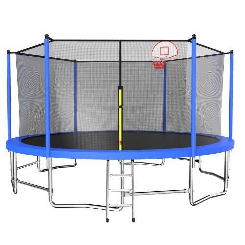 16FT Trampoline for Adults & Kids with Basketball Hoop, SEGMART Upgraded Round Recreational Trampoline with Enclosure Net, Heavy-duty Outdoor Trampoline with Ladder for Outdoor Indoor, Blue