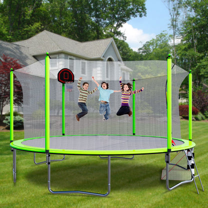 12FT Trampoline with Slide, Swings, SEGMART Recreational Trampoline with Basketball Hoop and Ladder, Heavy Duty Outdoor Backyard Trampoline with Net for Kids and Adults, Green