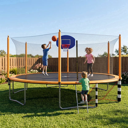 12FT Trampoline with Slide, Swings, SEGMART Recreational Trampoline with Basketball Hoop and Ladder, Heavy Duty Outdoor Backyard Trampoline with Net for Kids and Adults, Green