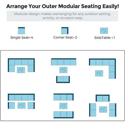 Patio Outdoor Furniture Sets, 7 Pieces All-Weather Rattan Sectional Sofa with Tea Table and Cushions, PE Rattan Wicker Sofa Couch Conversation Set for Garden Backyard Poolside