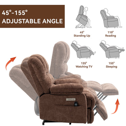 Extra Wide Power Lift Recliner Chair for Elderly, Oversized Chenille Lift Chair with 8-Point Massage & Lumbar Heat, USB Charging Port, Side Pockets, 350 lbs Capacity
