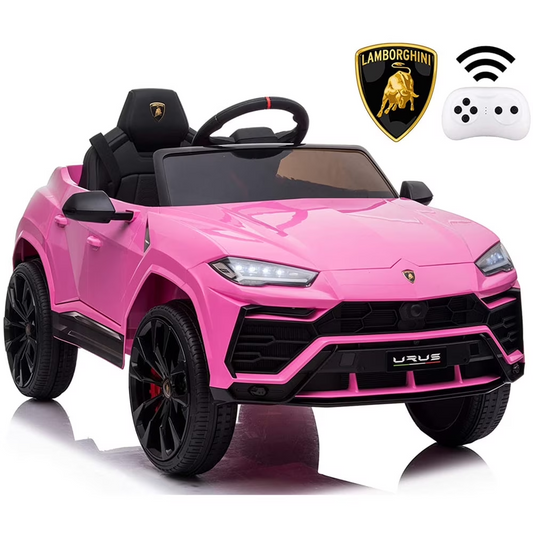 12V Ride on Cars Gift for 3-5 Years Old Boys Girls, Kids Lamborghini Ride on Toys with Remote, Power Ride on Truck for Kids, Pink Electric Vehicle Ride on Toys w/ LED Lights, MP3 Music