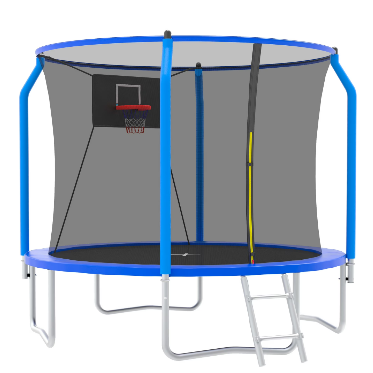 SEGMART 10ft Trampoline for Kids with Basketball Hoop and Enclosure Net/Ladder,Blue