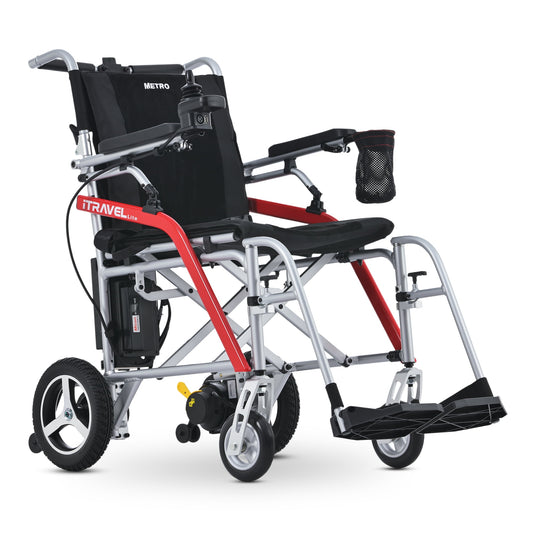18'' 33lbs Lightweight Electric Wheelchair for Adults, Foldable Powered Wheelchair with Flip Up Armrests, Portable Travel Size Motorized Wheelchair with Cup Holder, Air Travel Allowed, Silver