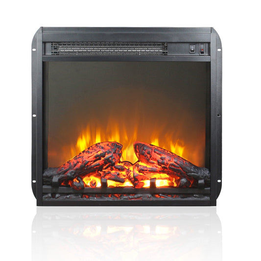 18-inch Electric Fireplace Insert, Freestanding & Recessed Ultra-thin Heater with Log Set & Realistic Flame, Overheating Protection, with Glass Door and Mesh Screen, 1400W