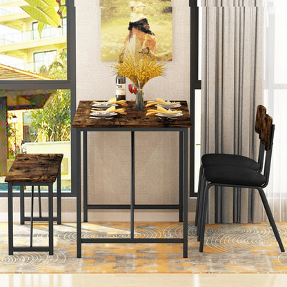 Dining Table Set, 4 Piece Dining Room Table Set for Small Spaces, Kitchen Table with 2 PU Leather Upholstered Chairs and a Long Bench, Space-Saving Table Set for Kitchen, Dining Room, Restaurant