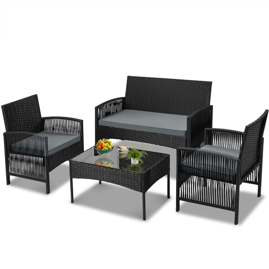 Clearance Patio Furniture Set, Segmart 4 Pieces Rattan Sofa Set Cushioned Sofa & Charis, Deck Porch Poolside Furniture Conversation Set for 4, Gray