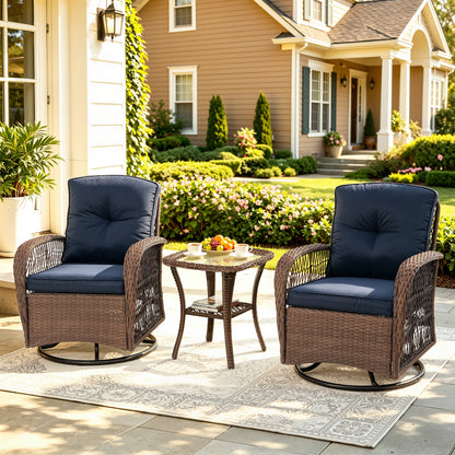 Patio Swivel Rocker Bistro Set, 3 Piece 360° Rocking Patio Conversation Set with Thickened Cushions, 2 Patio Swivel Rocking Chairs with 1 Glass Top Table, for Garden Yard Balcony Pool Cafe (Gray)