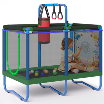 55'' Kids Trampoline, SEGMART Indoor Trampoline with Enclosure Net, Outdoor Mini Small Trampoline with Water Drawing Mat, Birthday Gifts for Boys and Girls Age 3+, 220LBS Capacity