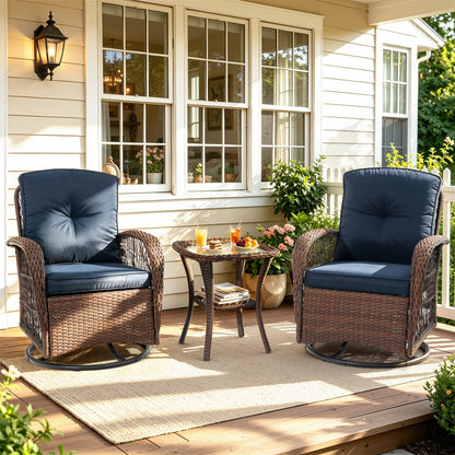 Segmart 3Pcs Patio Furniture Set, Outdoor Conversation Set Swivel Rocking Chairs with Coffee Table & Thickened Cushions, for Patio Porch Deck