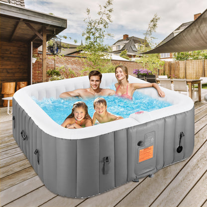 4-6 Person Outdoor Portable Inflatable Heated Hot Tub with 130 Bubble Jets, Square Inflatable Heated Pool Spa with Insulated Cover, Insulated Cover and Carry Bag, Blue