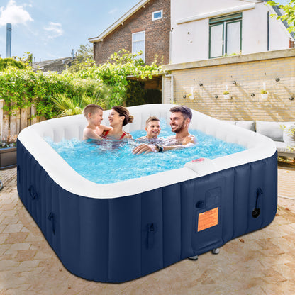 4-6 Person Outdoor Portable Inflatable Heated Hot Tub with 130 Bubble Jets, Square Inflatable Heated Pool Spa with Insulated Cover, Insulated Cover and Carry Bag, Blue