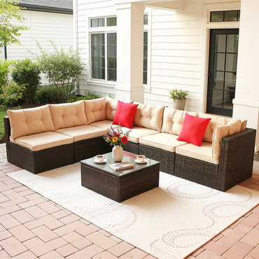 Segmart 7-Piece Patio Furniture Set with Cushions & Coffee Table, All-Weather Rattan Wicker Sectional Sofa