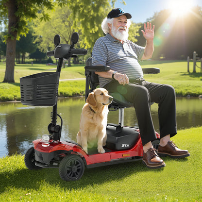 SEGMART Folding Mobility Scooter for Elderly,4 Wheel All Terrain Motorized Scooter with Detachable Basket and Control Panel for Seniors Adult