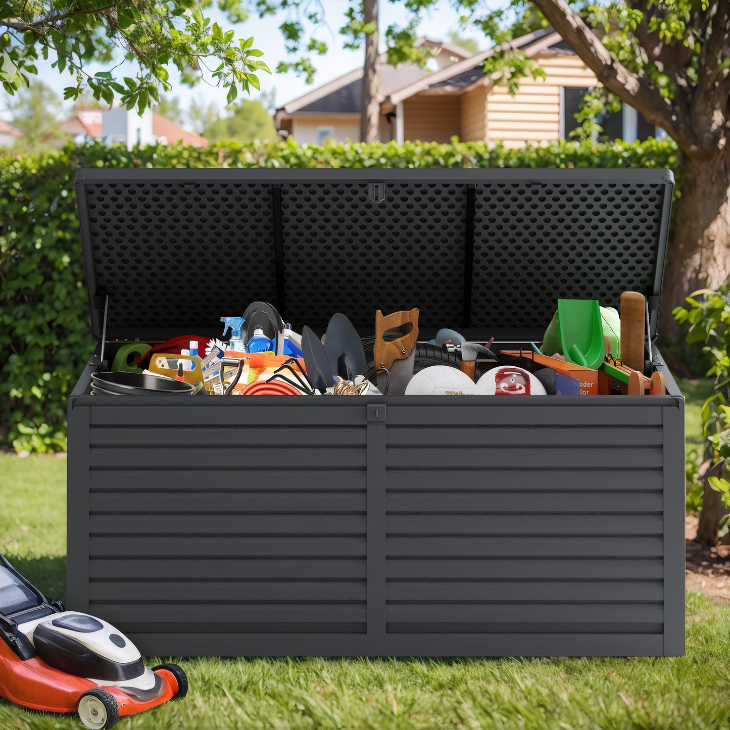 130 Gallon Outdoor Storage Box, Multi-function Deck Box for Organization & Storage, And As a Bench, Waterproof Outdoor Storage Container for Patio Cushions, Gardening Tools, Pool Supplies