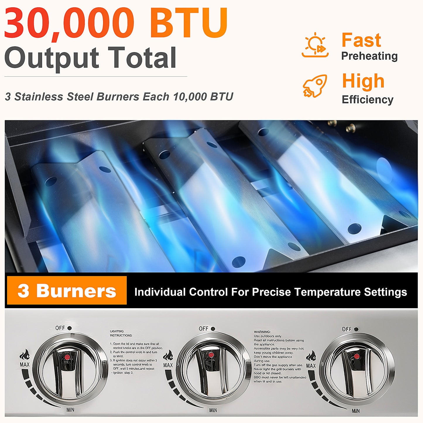 Segmart 3 Burner BBQ Propane Gas Grill, Stainless Steel 25,650 BTU Patio Garden Barbecue Grill with Folding Side Tables, Hanging Basket & Thermometer, Perfect for Camping, Outdoor Cooking