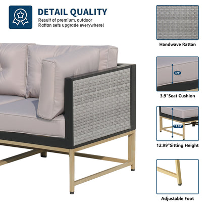 Patio Outdoor Furniture Sets, 7 Pieces All-Weather Rattan Sectional Sofa with Tea Table and Cushions, PE Rattan Wicker Sofa Couch Conversation Set for Garden Backyard Poolside