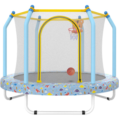 Mini Trampoline for Kids with Basketball Hoop, SEGMART 55'' Indoor Outdoor Toddler Trampoline with Enclosure Net, Round Small Trampoline Gift for Boys Girls, Kids Trampoline Indoor