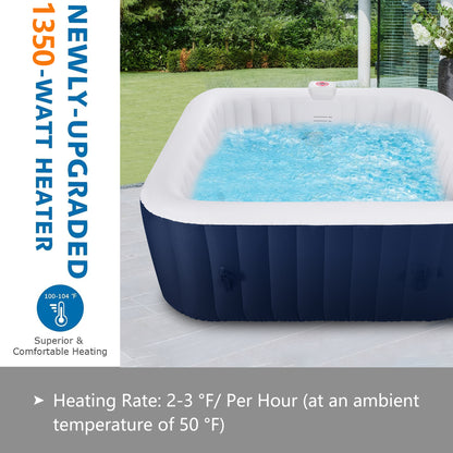 4-6 Person Outdoor Portable Inflatable Heated Hot Tub with 130 Bubble Jets, Square Inflatable Heated Pool Spa with Insulated Cover, Insulated Cover and Carry Bag, Blue