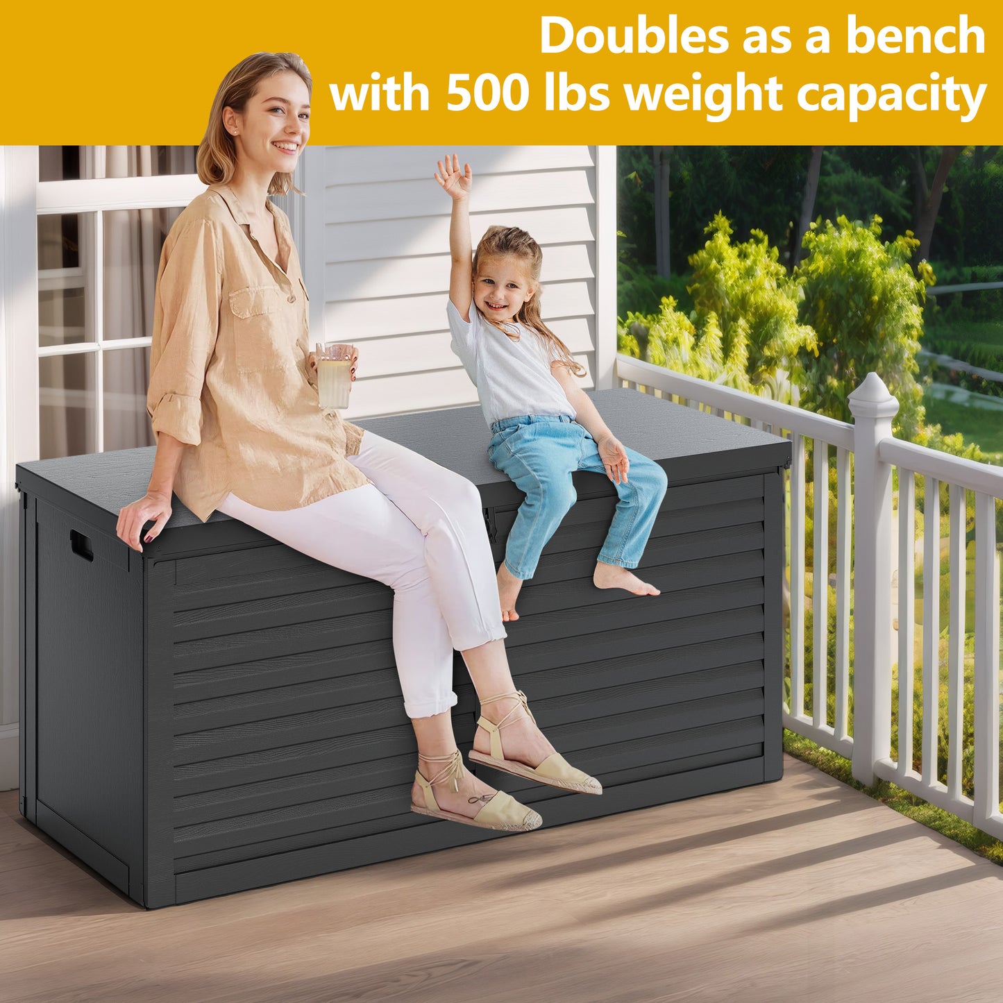 130 Gallon Outdoor Storage Box, Multi-function Deck Box for Organization & Storage, And As a Bench, Waterproof Outdoor Storage Container for Patio Cushions, Gardening Tools, Pool Supplies