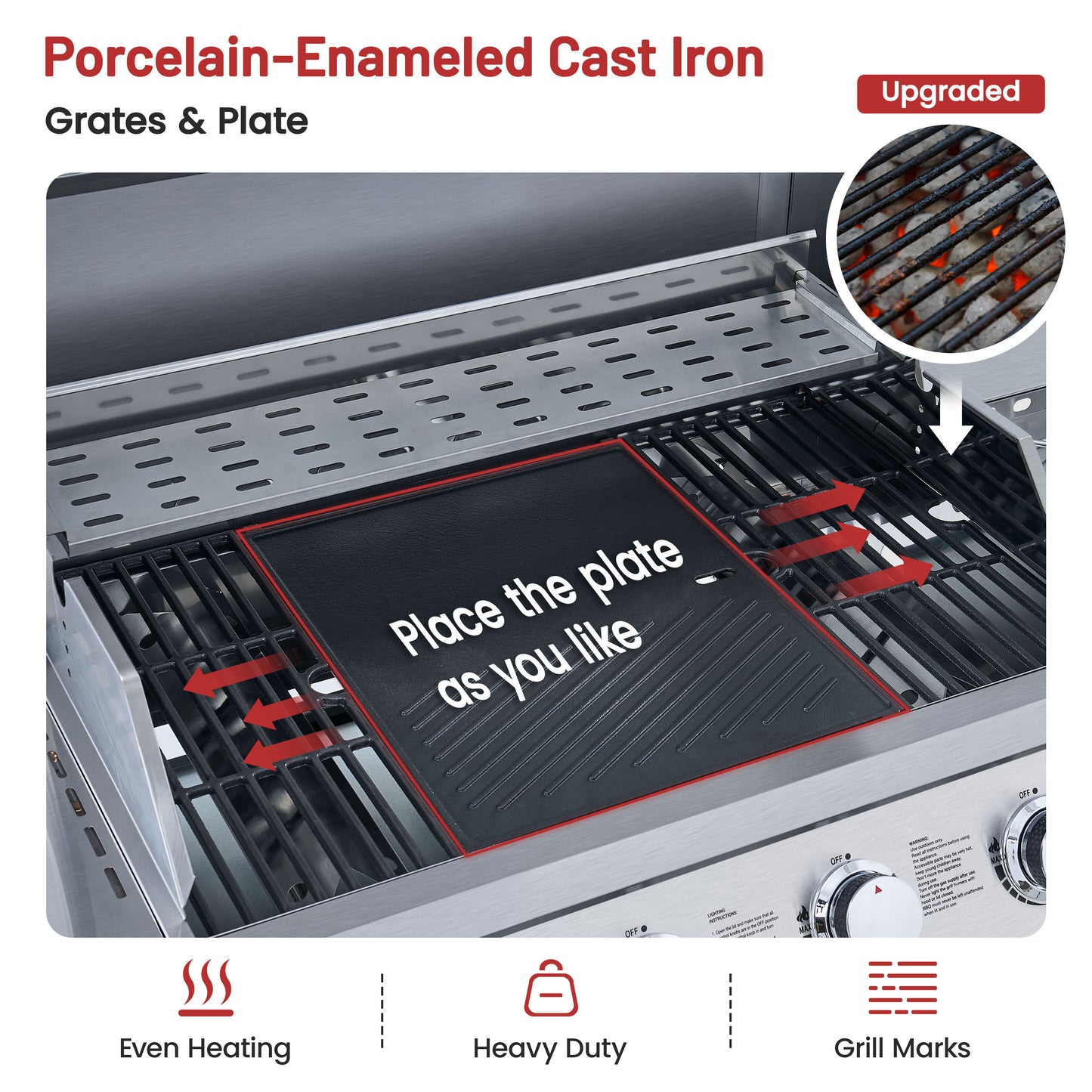 4-Burner Gas Grill and Griddle Combo with Side Burner, 50,000 BTU Propane BBQ Grill with Porcelain-Enameled Cast Iron Grates, Built-in Thermometer, Ideal for Patio Camping Outdoor Cooking