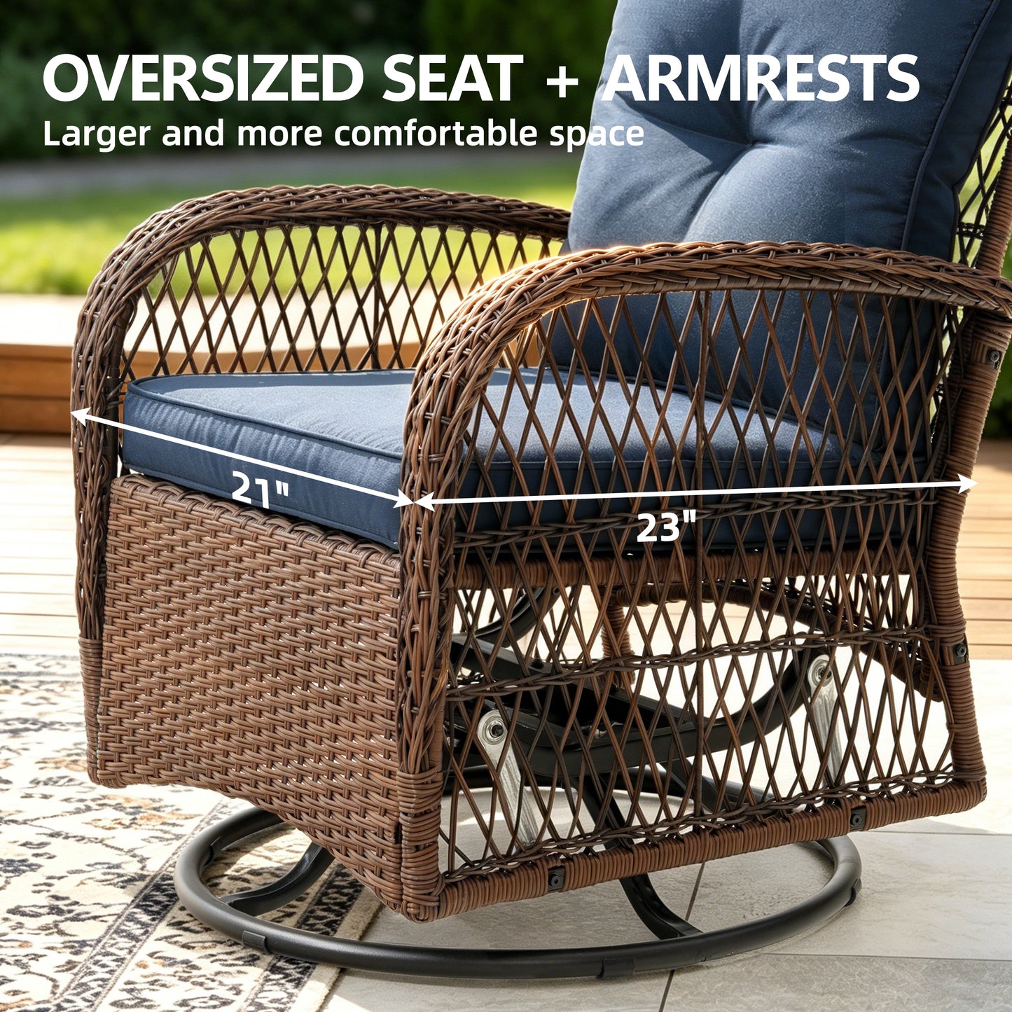 Segmart 3Pcs Patio Furniture Set, Outdoor Conversation Set Swivel Rocking Chairs with Coffee Table & Thickened Cushions, for Patio Porch Deck