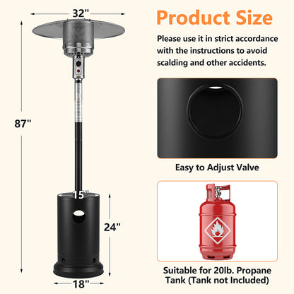 48,000 BTU Patio Heater for Outdoor Use, Propane Patio Heater with Table Design & Wheels, Commercial & Residential, Black