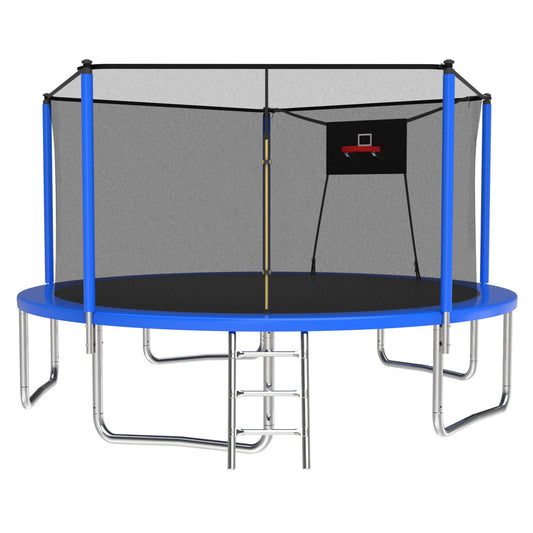 14FT Trampoline with Enclosure Net, SEGMART Outdoor Trampolines For Kids Adults, Recreational Trampolines With Basketball Hoop, Heavy Duty Large Trampoline, Backyard Trampoline, Clearance Trampolines