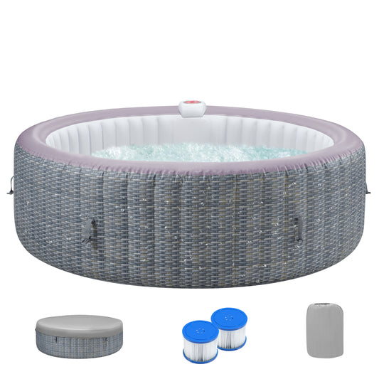 82" Hot Tub, Segmart 4 to 6 Person Inflatable Hot Tub, Round Portable Outdoor Spa with 130 Soothing AirJets, Lockable Cover, and Storage Bag, Built-in Heater Pump, Max. 104°F