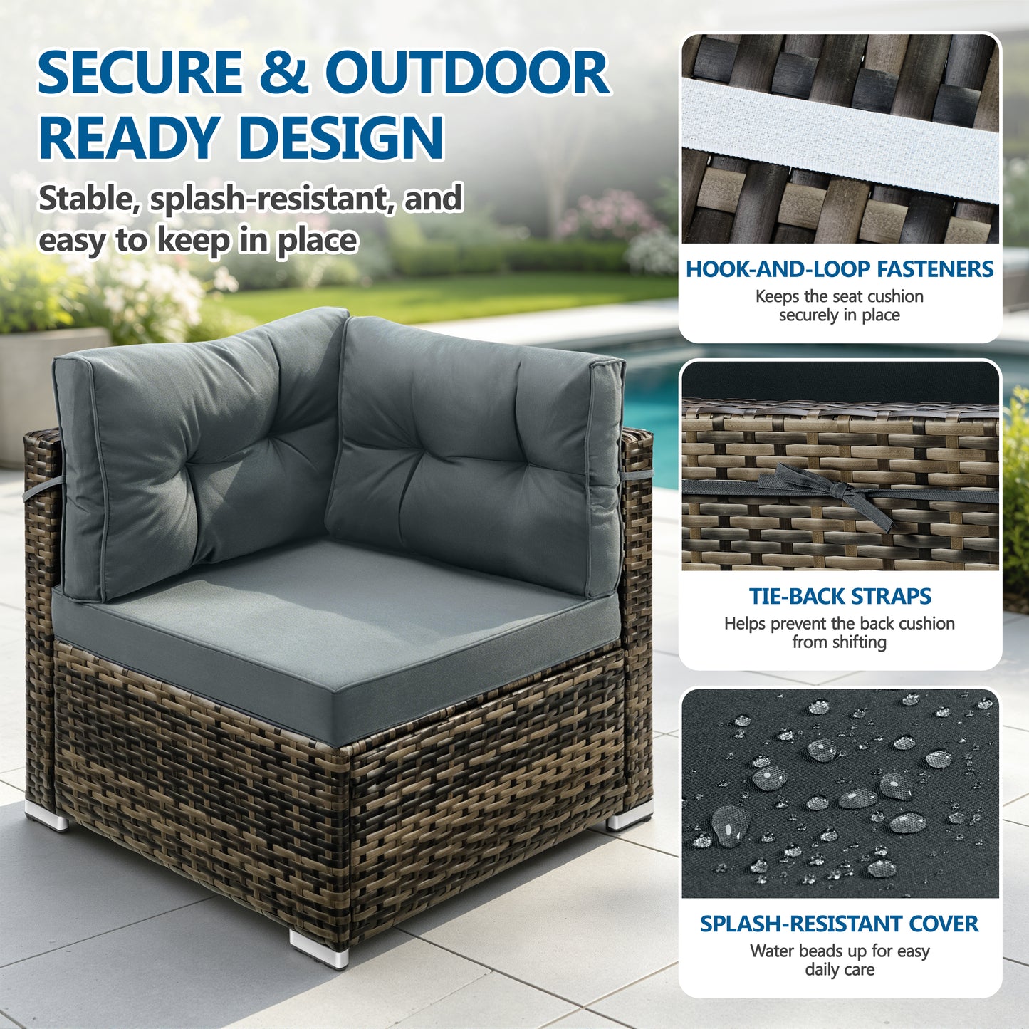 7 Piece Rattan Sectional Sofa Set, Outdoor Conversation Set, All-Weather Wicker Sectional Seating Group with Cushions & Coffee Table, Modern Furniture Couch Set for Patio Deck Garden Pool