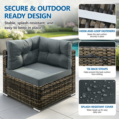 7 Piece Rattan Sectional Sofa Set, Outdoor Conversation Set, All-Weather Wicker Sectional Seating Group with Cushions & Coffee Table, Modern Furniture Couch Set for Patio Deck Garden Pool