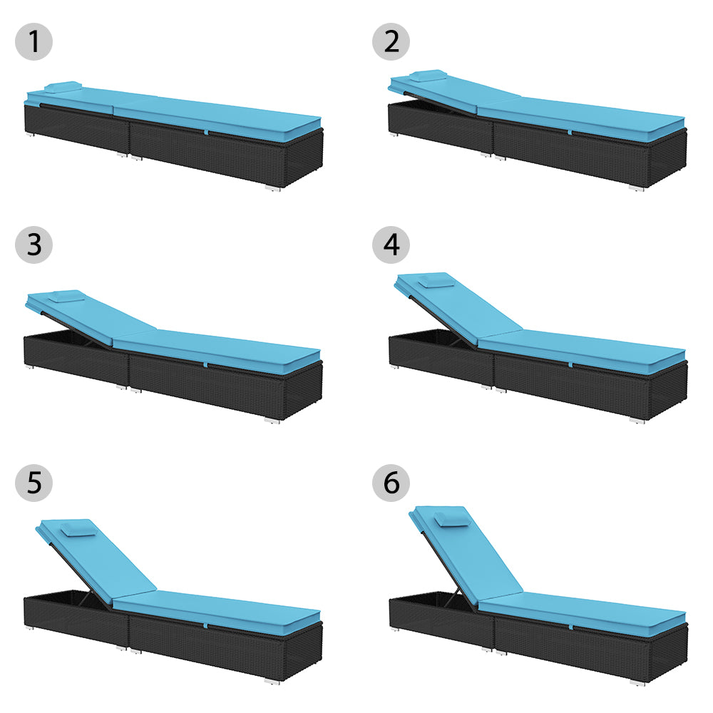 3 Piece Patio Chaise Lounge Chair Set, Rattan Chaise Lounges with Table, Sun Chaise Lounge Furniture Set with Removable Cushion, Tanning Lounge Chair with 6 Adjustable Positions for Pool Deck