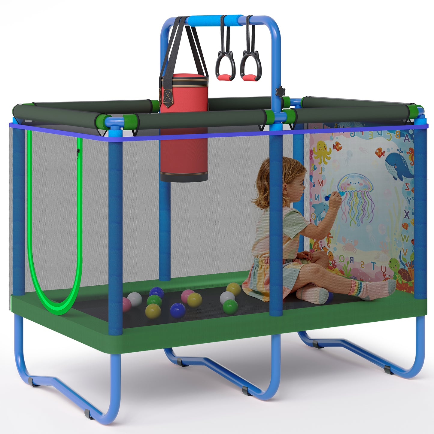 55'' Toddler Trampoline for Kids, SEGMART Kids Trampoline with Enclosure Net, Indoor Outdoor Mini Small Trampoline with Water Drawing Mat, Birthday Gifts for Boys and Girls Age 3+, 220LBS Capacity