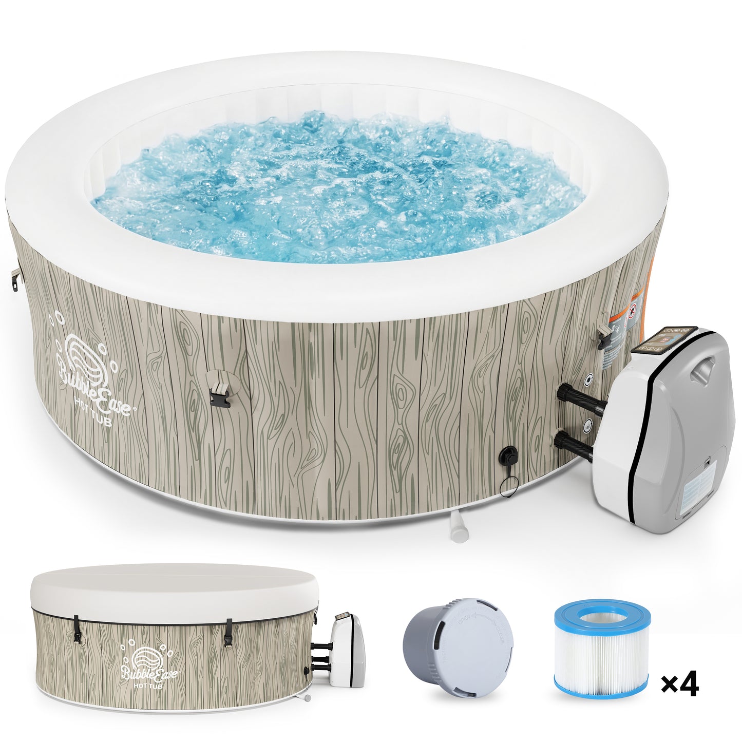 Segmart 6-8 Person Inflatable Hot Tub, 80-inch Round Outdoor Portable Spa with 140 Bubble Jets, Heating & Filtration System, 104°F Max Temp, Backyard Blow Up Hot Tub with Cover, Easy-Setup