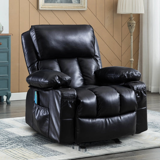 Segmart Massage Recliner Chairs with Remote Control, PU Leather Ergonomic Recliner Chair with Bread-Type Handrail & Padded Seat Backrest, Black, S12549