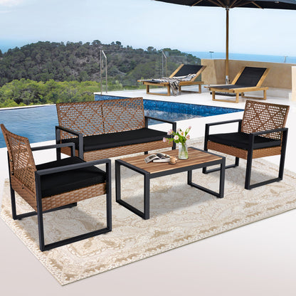 Segmart Patio Furniture Set, Rattan Wicker Chairs Set w/Table for 4, All-weather Conversation Set with Bold Steel Frame Black, Outdoor Furniture for Garden Lawn Backyard