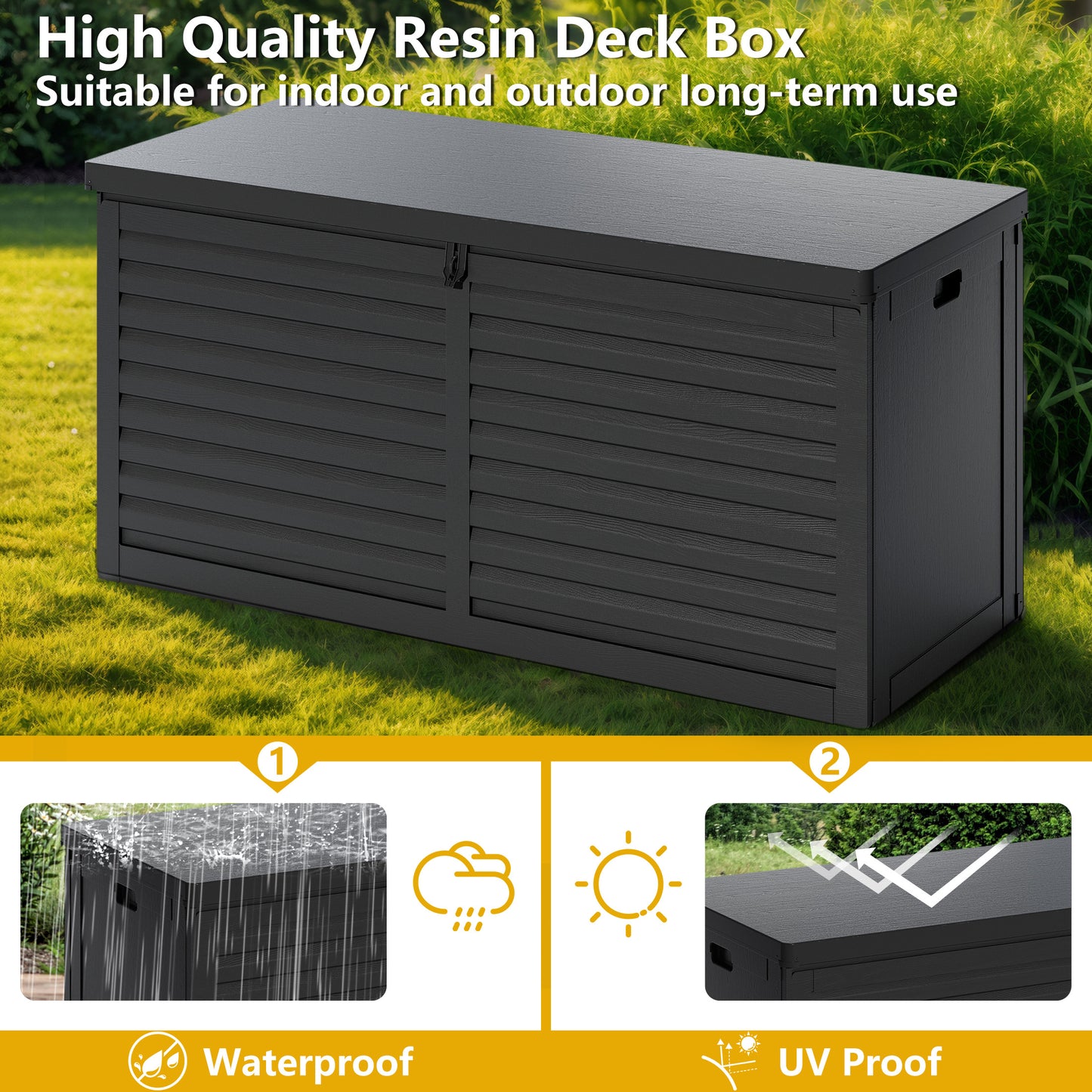 130 Gallon Outdoor Storage Box, Multi-function Deck Box for Organization & Storage, And As a Bench, Waterproof Outdoor Storage Container for Patio Cushions, Gardening Tools, Pool Supplies