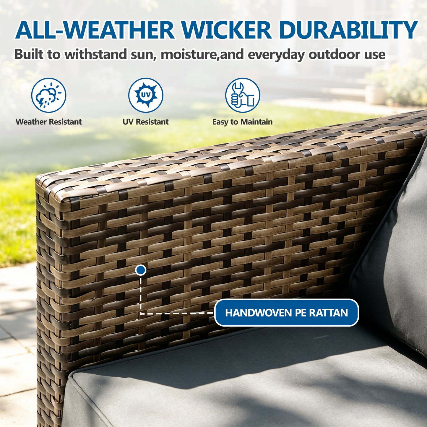 7 Piece Rattan Sectional Sofa Set, Outdoor Conversation Set, All-Weather Wicker Sectional Seating Group with Cushions & Coffee Table, Modern Furniture Couch Set for Patio Deck Garden Pool
