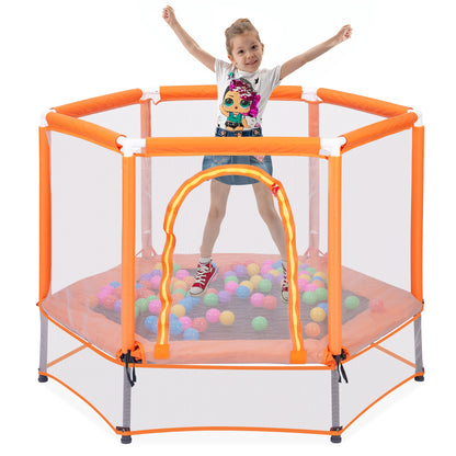 55" Mini Trampoline with Safety Enclosure Net, SEGMART Indoor Outdoor Toddler Trampoline with No-Gap Design, Small Trampoline for Kids, Kids Trampoline with Balls, Birthday Gift