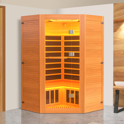 Segmart 2-3 Person Home Sauna, Far Infrared Sauna, 2180W Low EMF Infrared Hemlock Wood Sauna with Tablet Stand, Cup Holder, Bluetooth Speakers, 7 Color Ambient LED Strips & Beauty Light