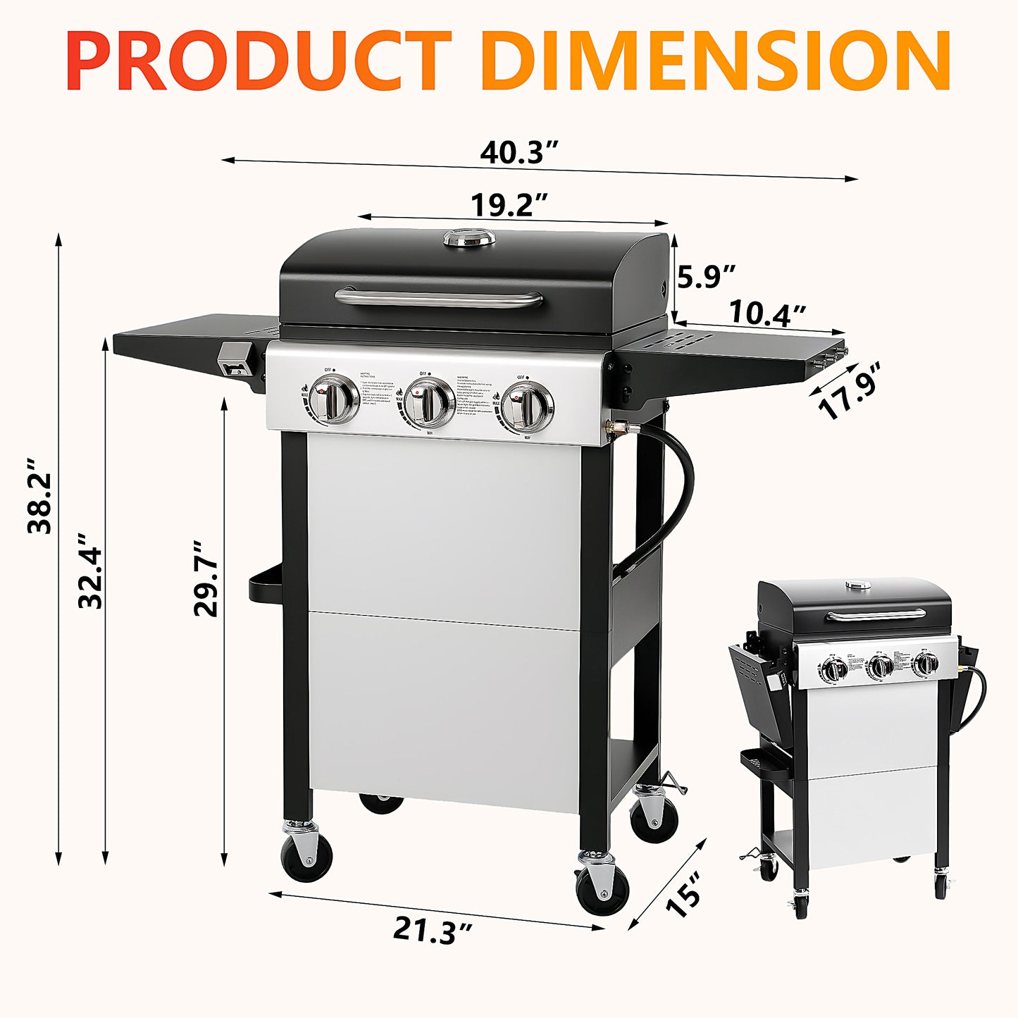 Segmart 3 Burner BBQ Propane Gas Grill, Stainless Steel 25,650 BTU Patio Garden Barbecue Grill with Folding Side Tables, Hanging Basket & Thermometer, Perfect for Camping, Outdoor Cooking