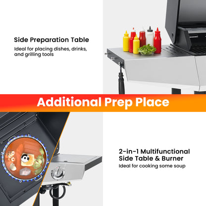 Segmart 4 Burner BBQ Propane Gas Grill with Side Burner, Stainless Steel 50,000 BTU Patio Barbecue Grill with Shelf, Gas Tank Hook, Towel Rack & Bottle Opener, Fits for Camping, Outdoor Cooking