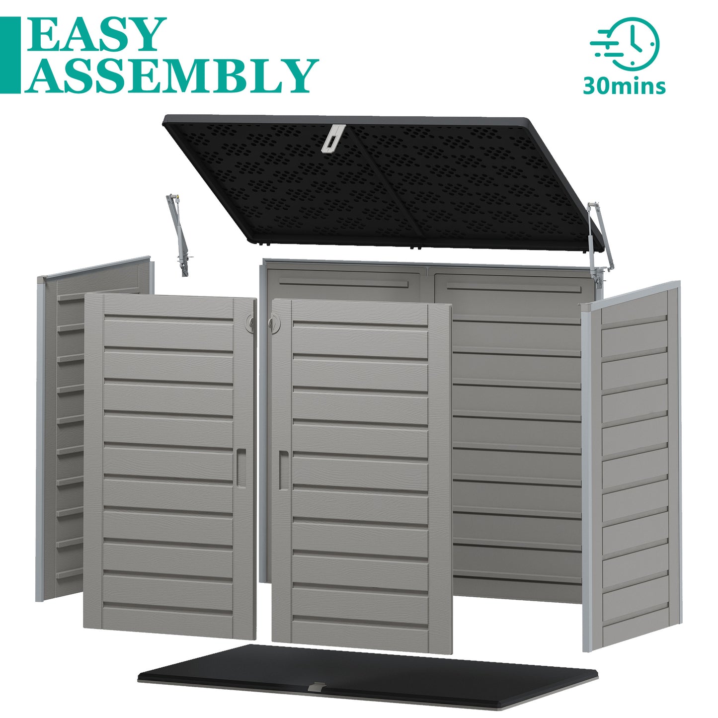 51 Cu Ft Outdoor Storage Shed, Resin Storage Cabinet with Door & Lock, Multi-Purpose Outdoor Shed for Garbage Cans, Garden Tools, Bikes, Easy to Assemble, Gray