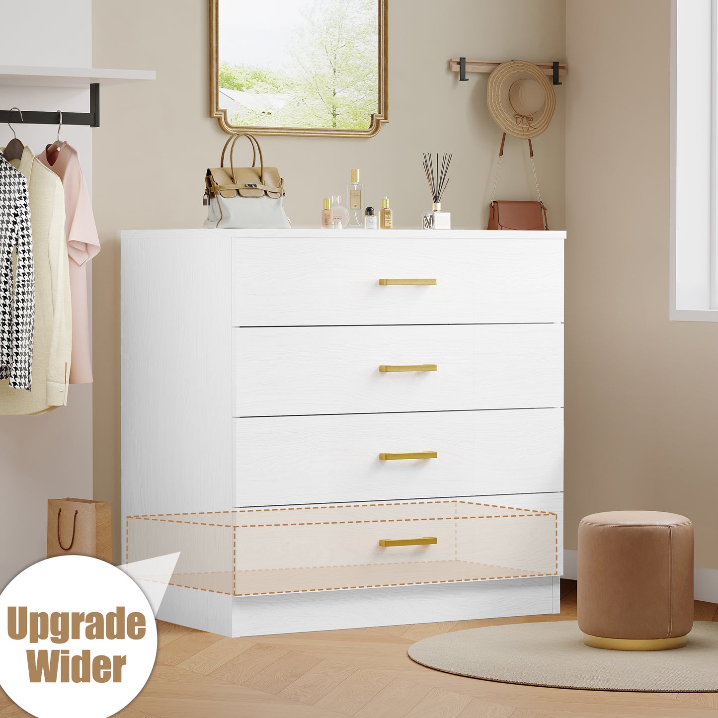 White 4-Drawer Wood Dressers for Bedroom