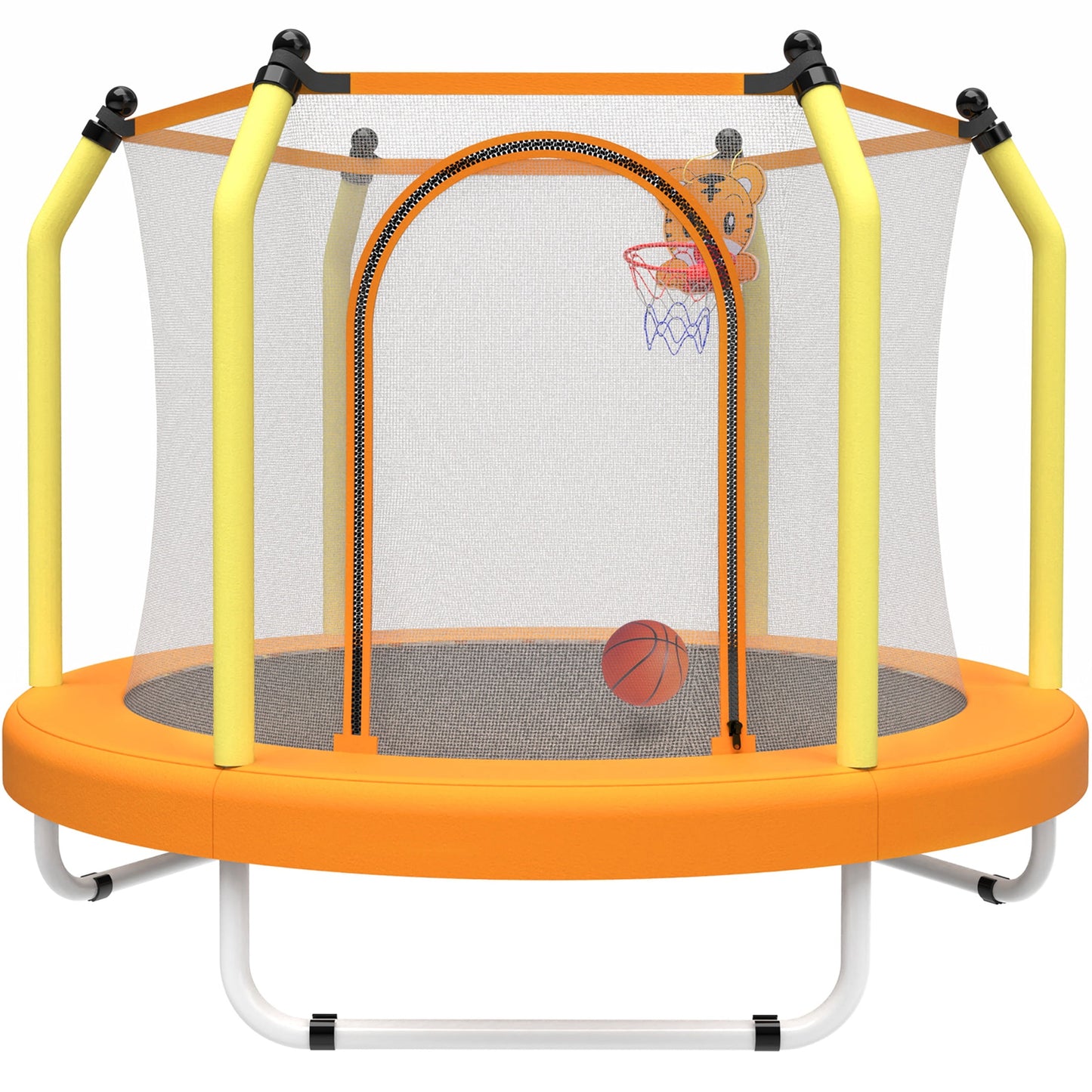 55" Trampoline with Enclosure for Kids, SEGMART Indoor Outdoor Toddler Trampoline with Basketball, Indoor Outdoor Kids Trampoline with Basketball Hoop, Small Round Trampoline for Boys Girls